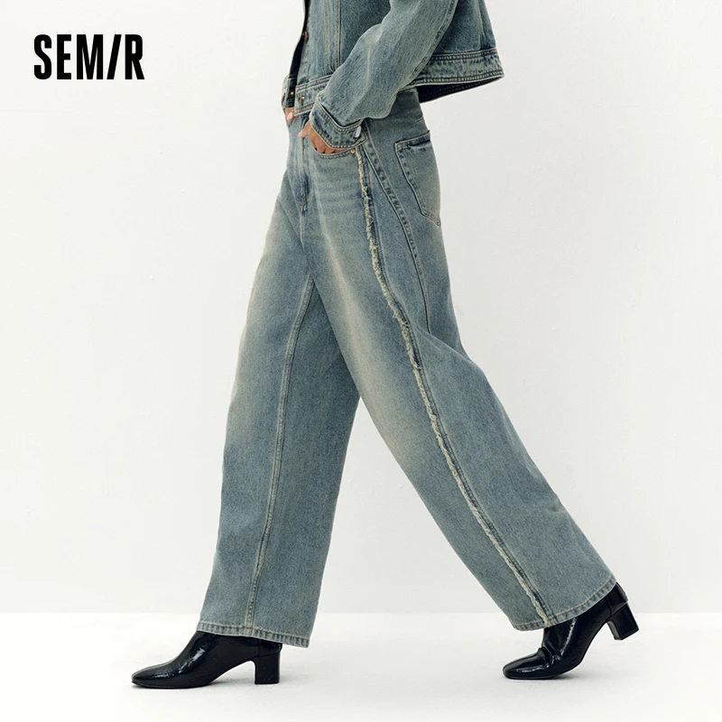 Semir Women Jeans Curved Barrel Loose Washed Street Style Draping Wide Leg 2026 Autumn Fashion Denim Bottoms Daily Wear