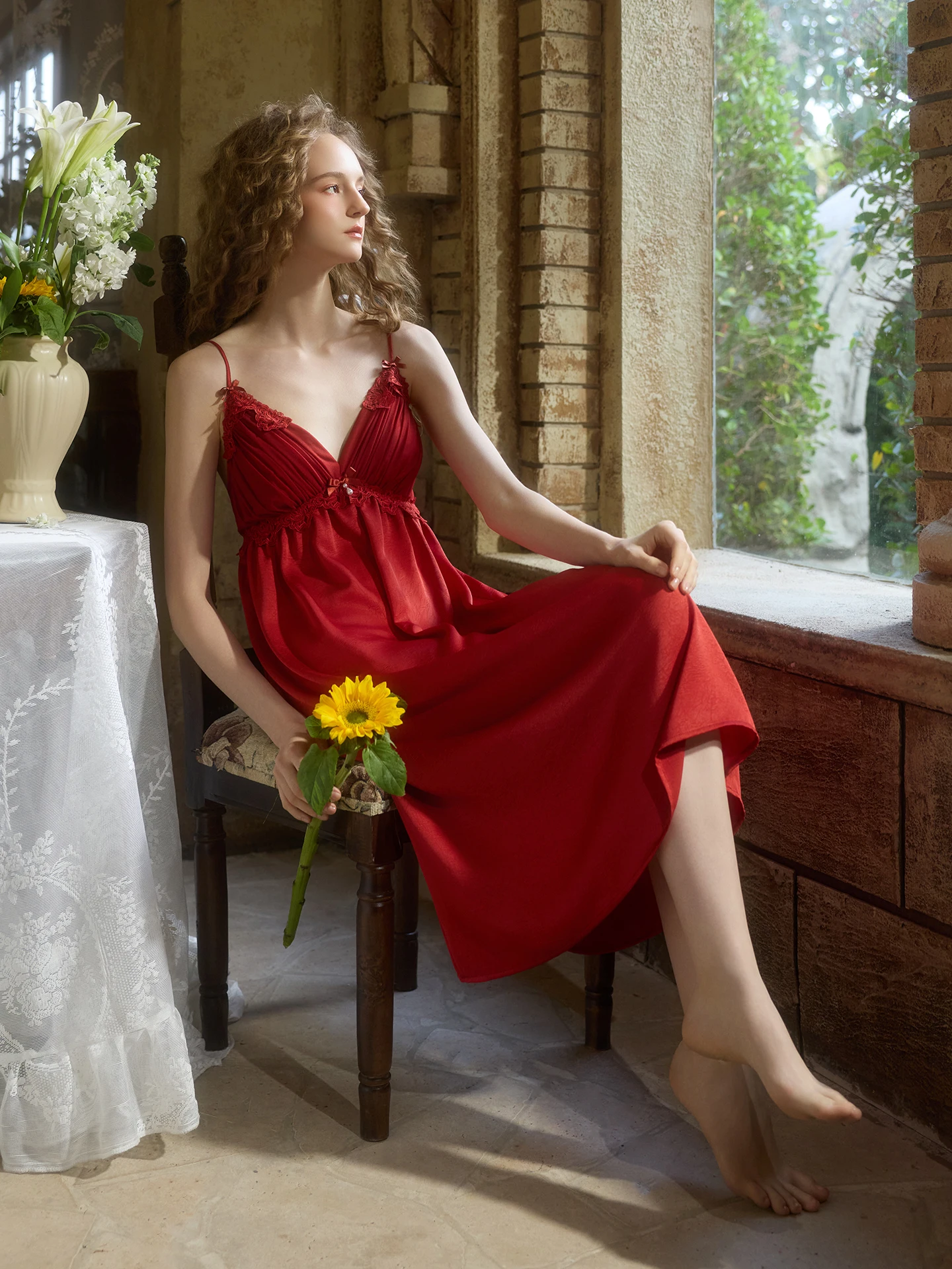 robe-de-nuit-sexy-rouge-a-col-en-v-sans-bretelles-avec-coussinets-de-poitrine-vetements-d'ete-pour-femme-style-retro-avec-nœud-porte-bonheur