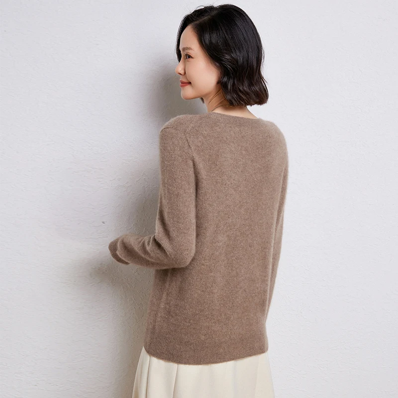 High Quality 100% Australian Wool Women's Round Neck Knitted Pullover Spring  Autumn New Style Long Sleeved Solid cColor Tops