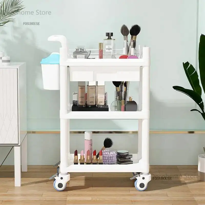 

Современные простые пластиковые тележки для салонов красоты, портативная медицинская тележка, стеллаж для домашнего хранения, мебель для салонов, тележка на колесах для инструментов для салонов красоты