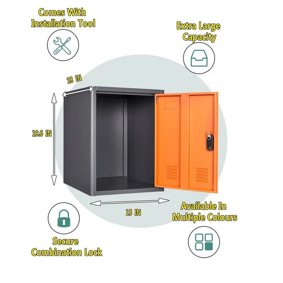 خزانة تخزين زرقاء، خزانة معدنية مقاس 19.0 × 18.0 × 15.0 بوصة، منظم خزانة قابل للقفل مع باب واحد، للمدرسة والمكتب والمنزل والمرآب