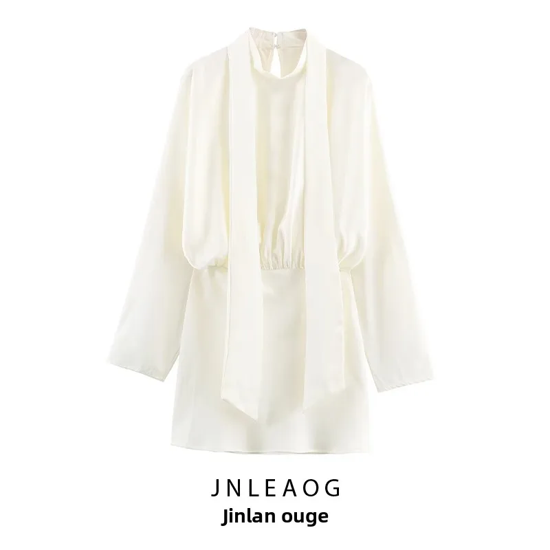 

JNLEAOG Осенняя новинка: женское миди-платье с длинным рукавом, универсальный элегантный дизайн, А-силуэт, из полиэстера, для повседневной носки