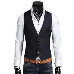 2018 New Arrival  Cotton Suit Vest Men  Fashion Slim Fitness Men's Waistcoat  Blazer Tops Dress Vests For Men
