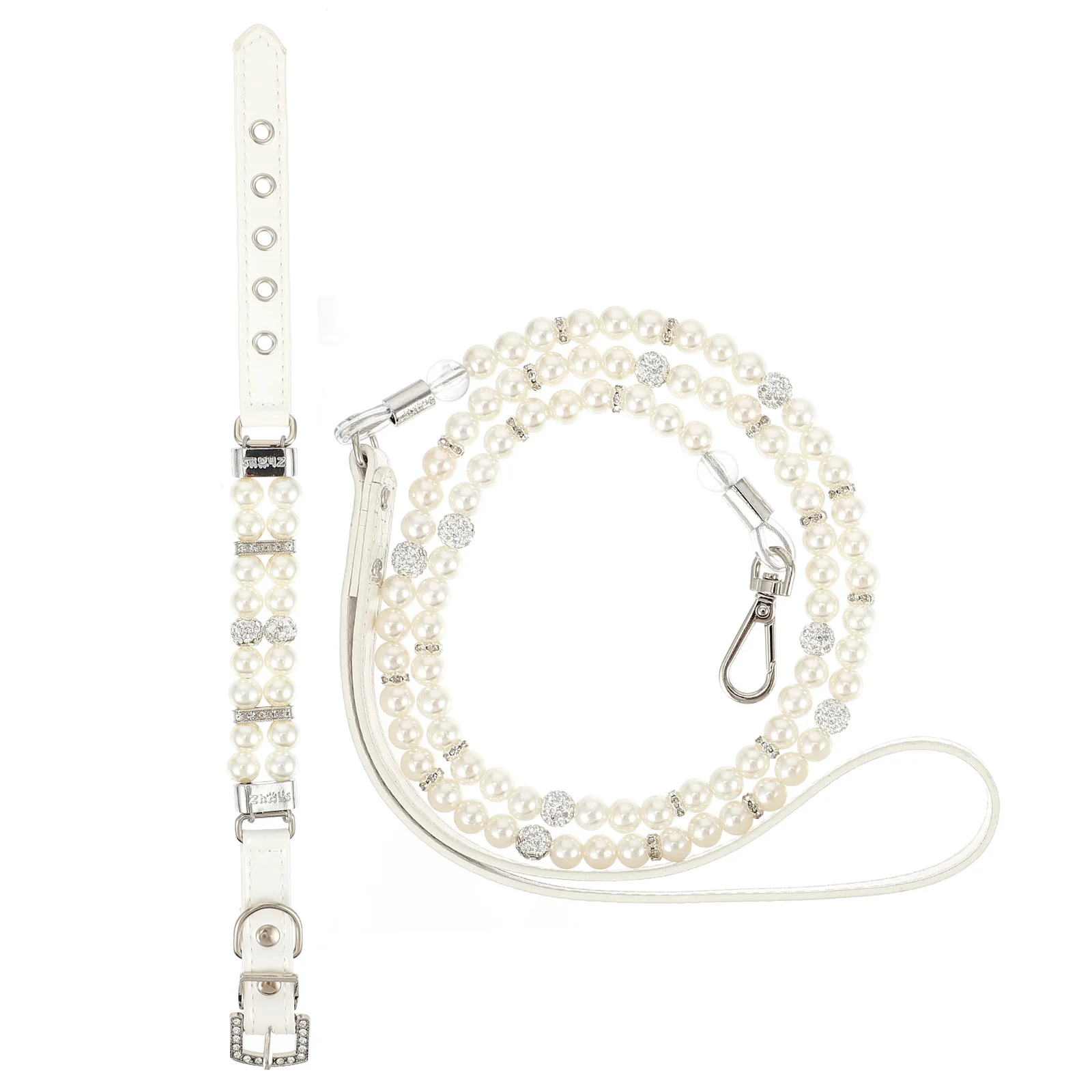 

2Pcs Pet Collar Leash Set Adjustable Pearls Dog Safety Collar Suitable Outdoor Walking Running Training Puppy Neckwear