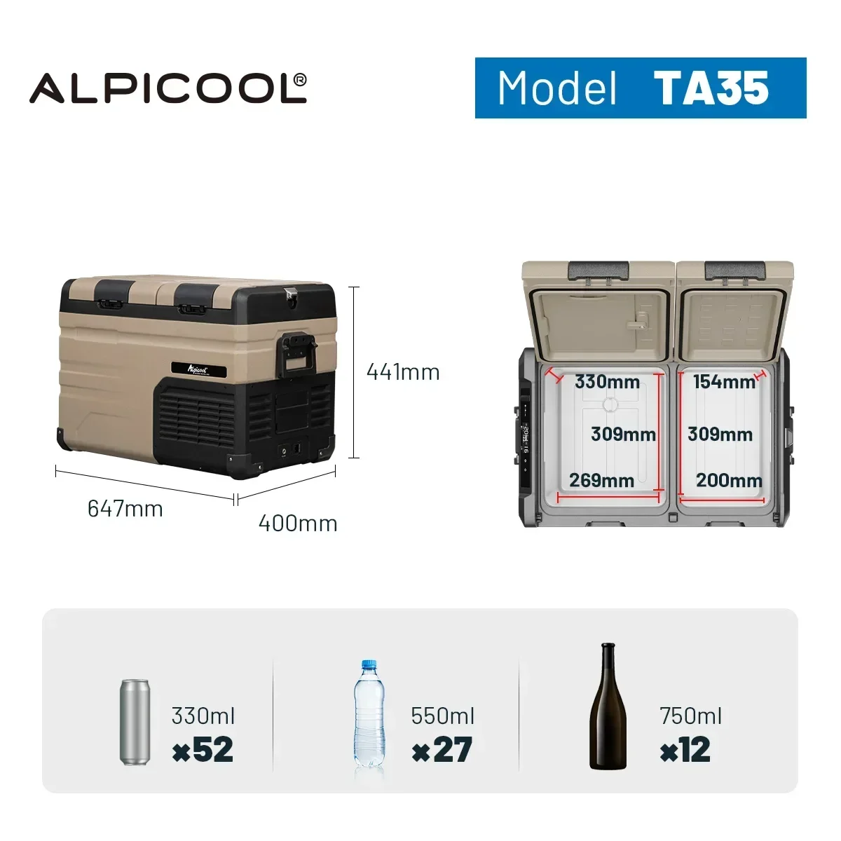 Draagbare DC-compressor Caravan Van Camping Outdoor Borstvriezer Batterij-aangedreven zonne-autokoelkast