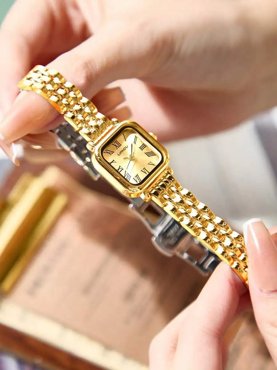 LIANDU LIANDU Women's Watch, Casual Elegant Minimalist Square Design, Roman Numeral Dial, Stainless Steel Detachable Strap.
