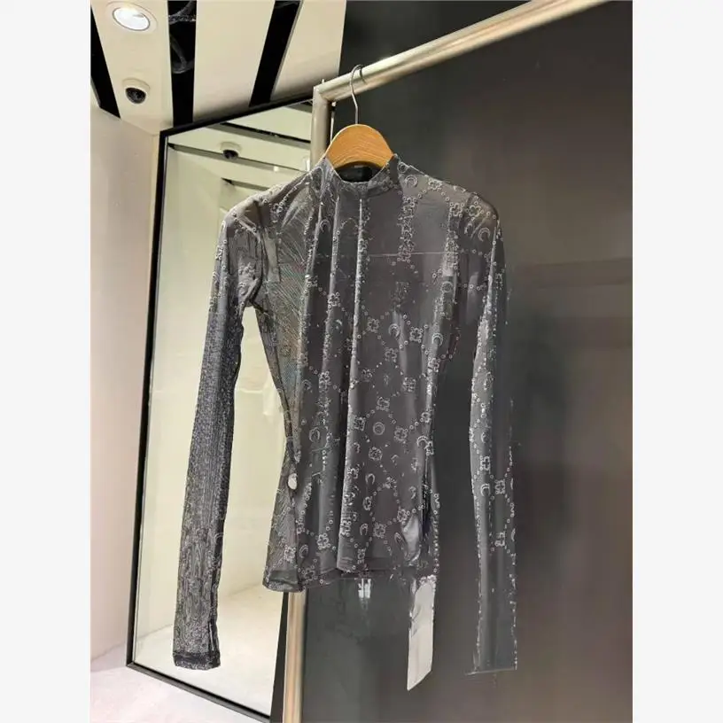 

Faionable Sexy Floing Long Sve Base irt Высокая версия Marine Ey Moon Облегающая женская одежда Прозрачная футболка