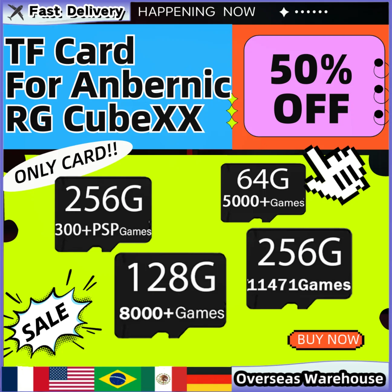 For Anbernic RG CubeXX TF Card Plug&play Pre-install Retro Games Card Memory Handheld Gaming System Card Men Birthday Gifts