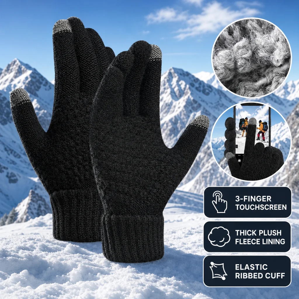 Winter Gloves Warm Touch Screen Knitted Gloves Thermal Fleece Lined Men Women Outdoor Cycling Running Driving Warm Gloves
