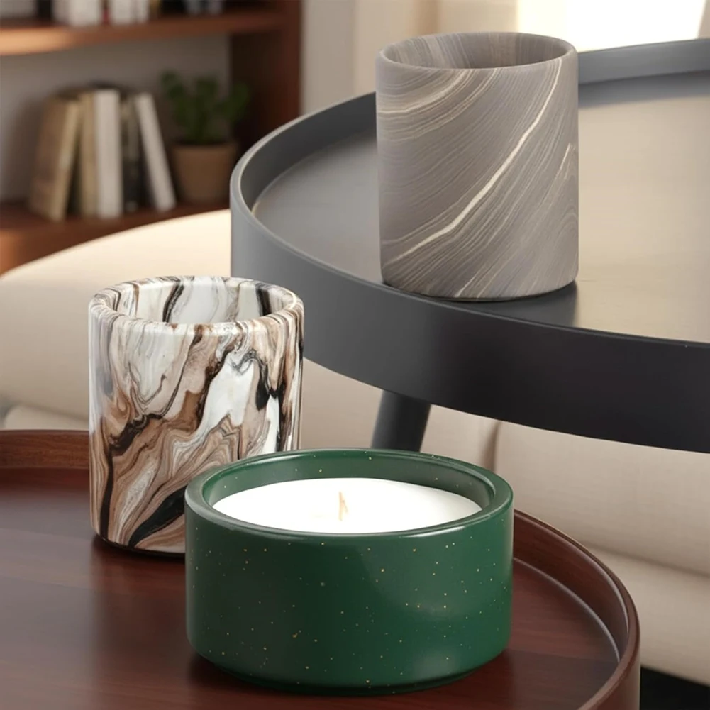 8 PCS Candle Jar Silicone Mold with Lid, Round Stripe Resin Molds Box Storage for Epoxy Jewelry Trinket Holder Organizer