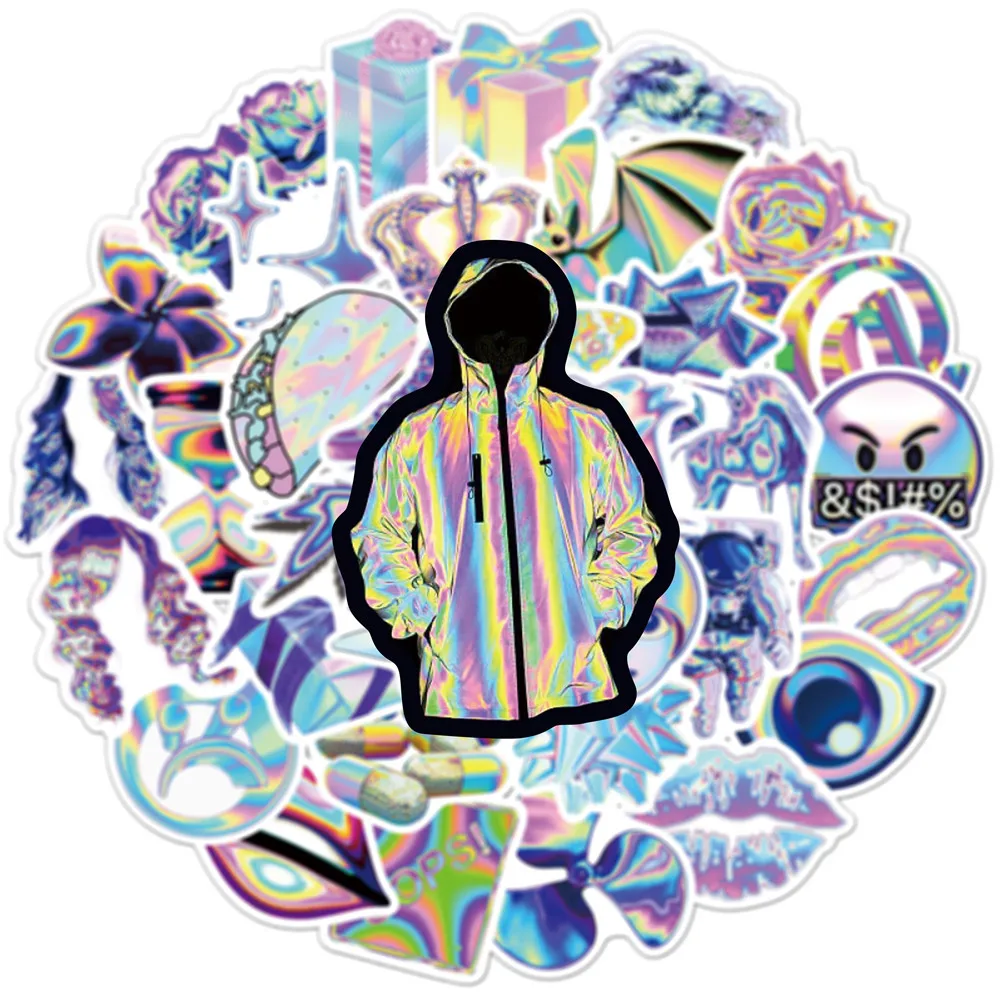 100pcs Ins Style Holographic Colorful Graffiti Stickers Aesthetics DIY Luggage Laptop Car Waterproof Stickers Decoration