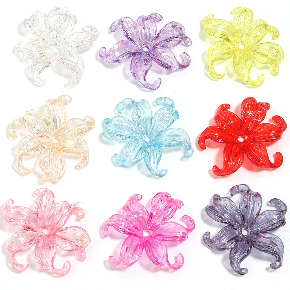 20 Stück Bunte Transparente Iris-Blumen Acrylperlen Lose Abstandhalterperlen für DIY Armband Schlüsselanhänger Schmuckherstellung Zubehör – Detail 4