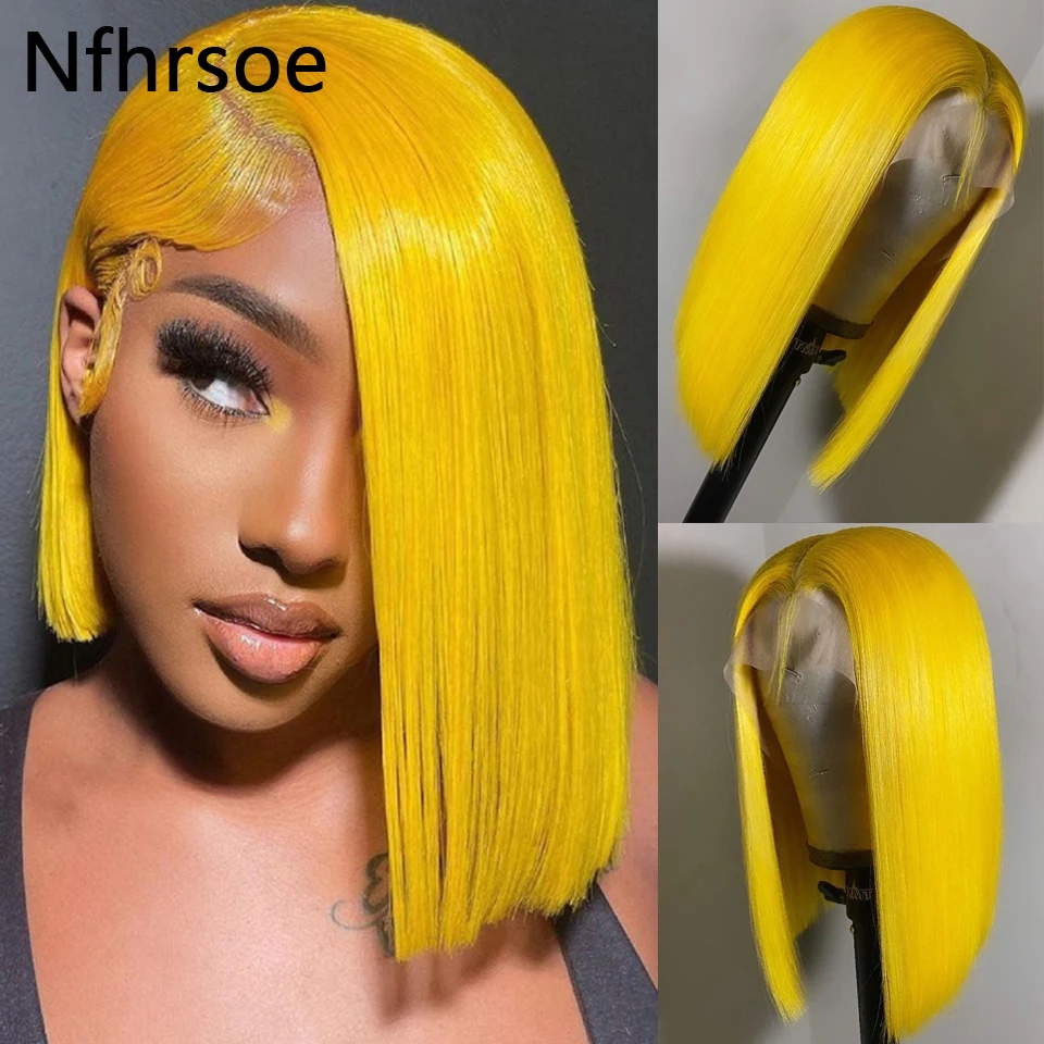 Yellow Colored Bob Wig 13x4 Lace Front Human Hair Wigs Short Straight Lace Front Wig Transparent Lace Wigs For Women Human Hair