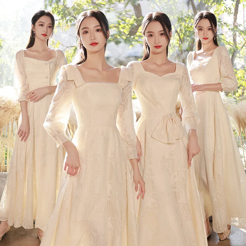 

Champagne Color Long Sve Maids of Dr 2024 New Autumn High-End Feeling Unique Sister up Gown Women Can Wear