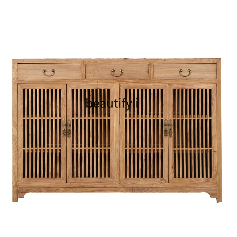 

Modern Minimalist New Chinese Style Old Elm Sideboard Cabinet Zen Hallway Solid Wood Shoe Cabinet Wood Color Locker