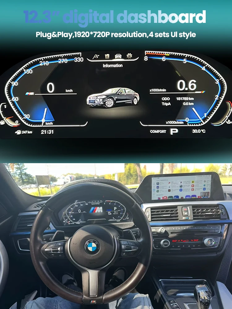 BONROAD Linux 12.3'' 1920*720P Car Digital Instrument Pane For BMW F30 F31 F32 F33 F34 F36 Dashboard Speedometer Display Cluster