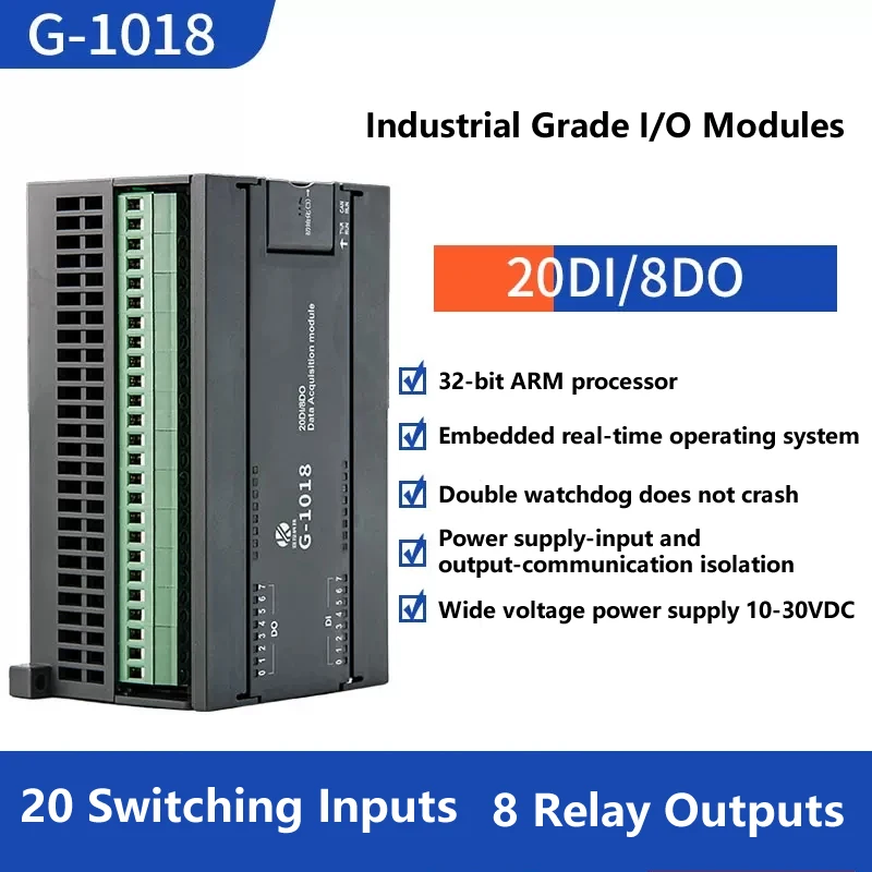 

8-Channel Relay Output and 20 Channel Switch Input IO Module RS485/CAN/RJ45 Ethernet Communication Interface