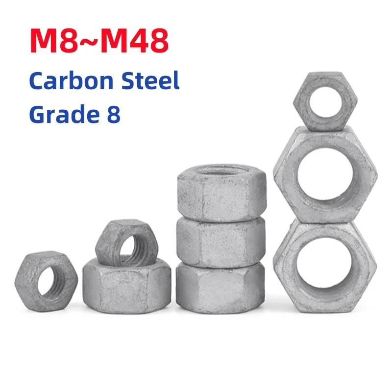 M8 M10 M12 M14 M16 M18 M20 M22 M24 M27 M30 M33 M36 M42 M48 Grade 8 Hot Dip Galvanized Carbon Steel Hex Hexagon Nut