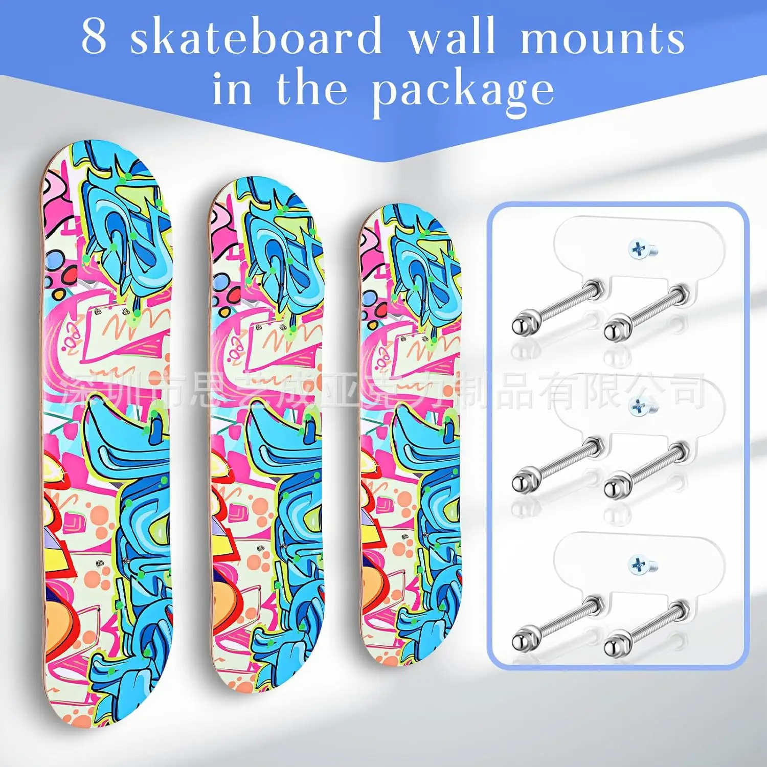 Wall Mounted Skateboard Hanger, Competition Deck Skateboard Rack, Snowboard Longboard Storage Rack
