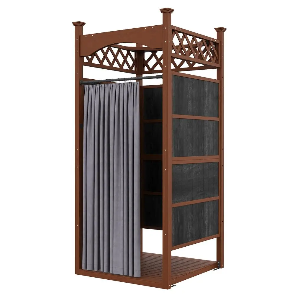 

Shower Enclosure with Shower Mat amp Curtain, Solid Wood Privacy Outside Shower Stall, Outdoor Changing Room for Pool Wash Stat