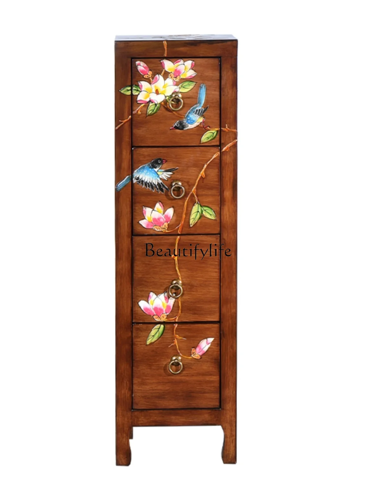 

American Country Camphor Wood Solid Wood Painted Side Cabinet Storage New Chinese Style Gap Locker