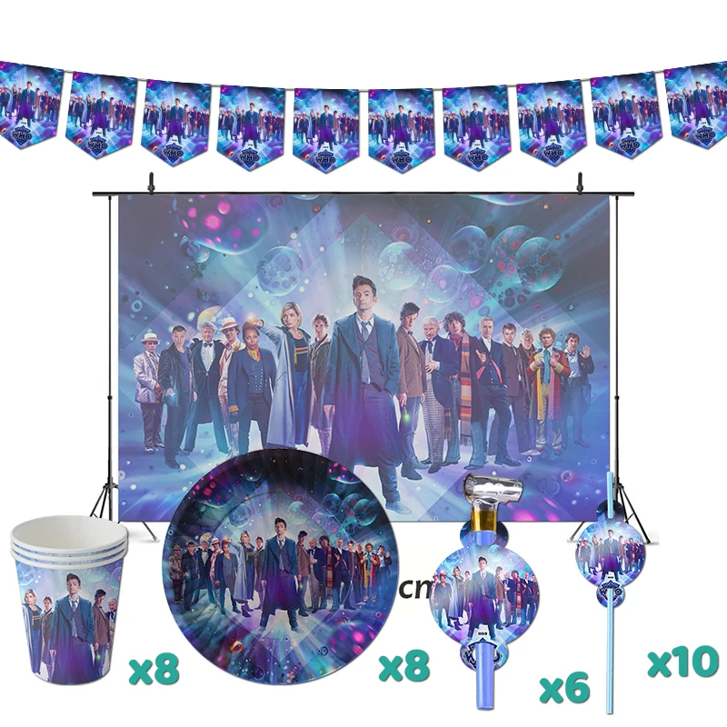 

Doctor Who Birthday Party Decorations TV Show Theme Supplys Banner Cups Plates for Kids TARDIS Time Travel Sonic Screwdriver