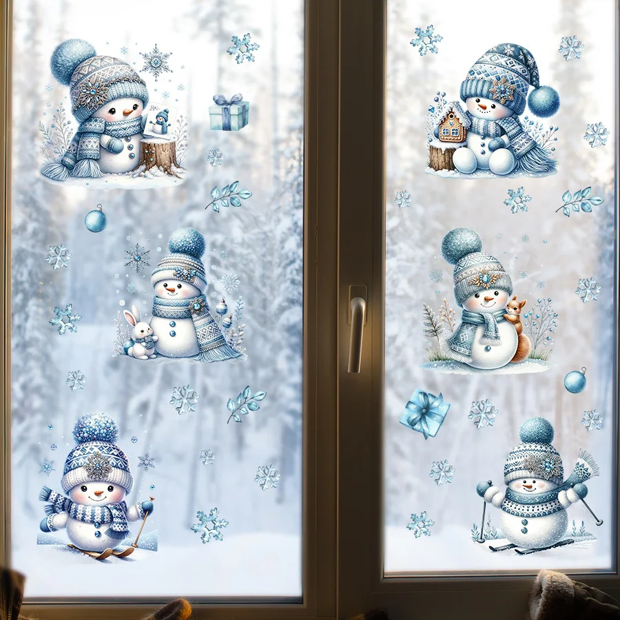 Blue Snowman Wall Sticker Ins Double-sided Visual Decorative Sticker 2026 Cartoon Cute Christmas  Window Sticker Self-adhesive