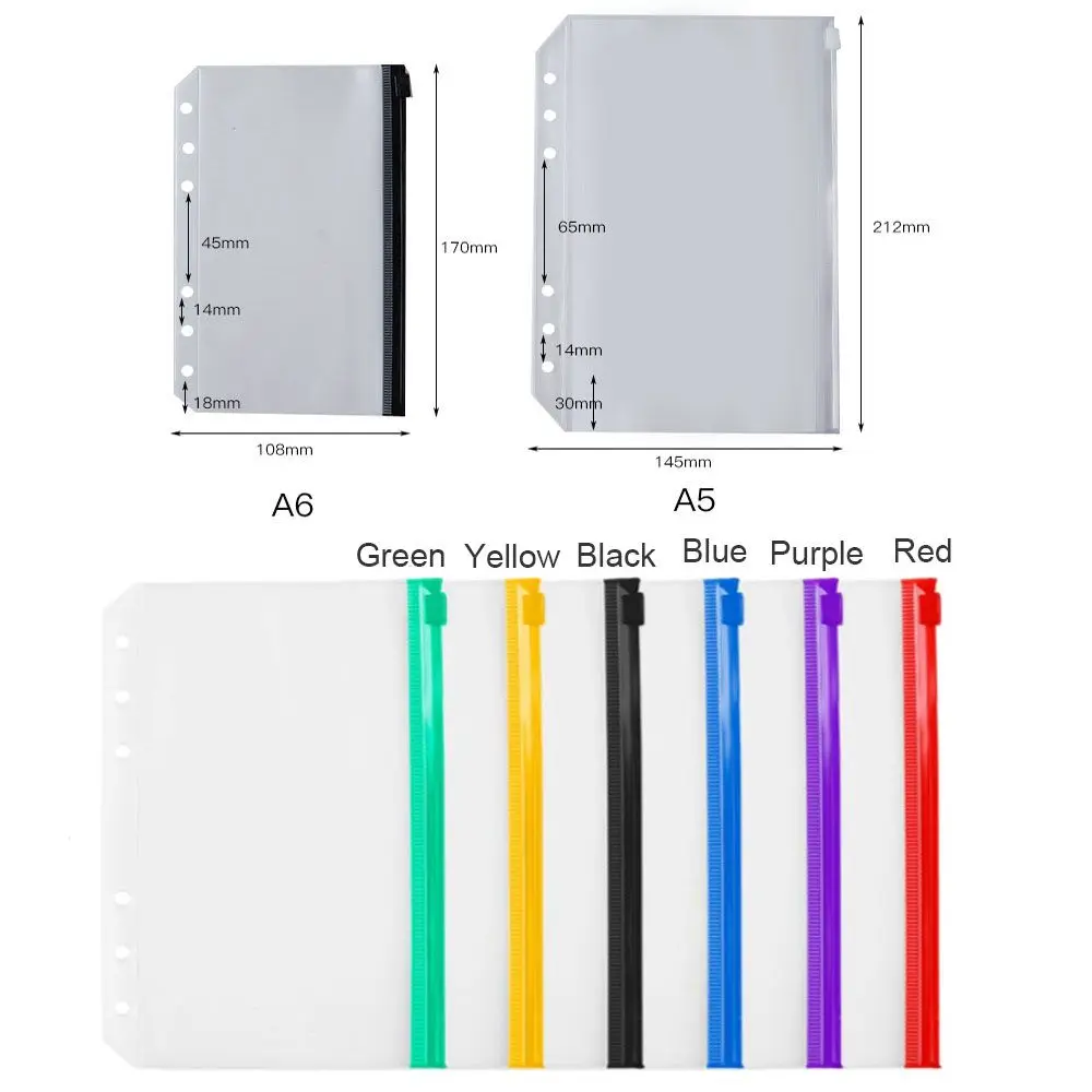 Buste trasparenti Borse a fogli mobili Organizzatori a 6 anelli Cartelle con cerniera Raccoglitore per notebook Tasche raccoglitore formato A5 A6