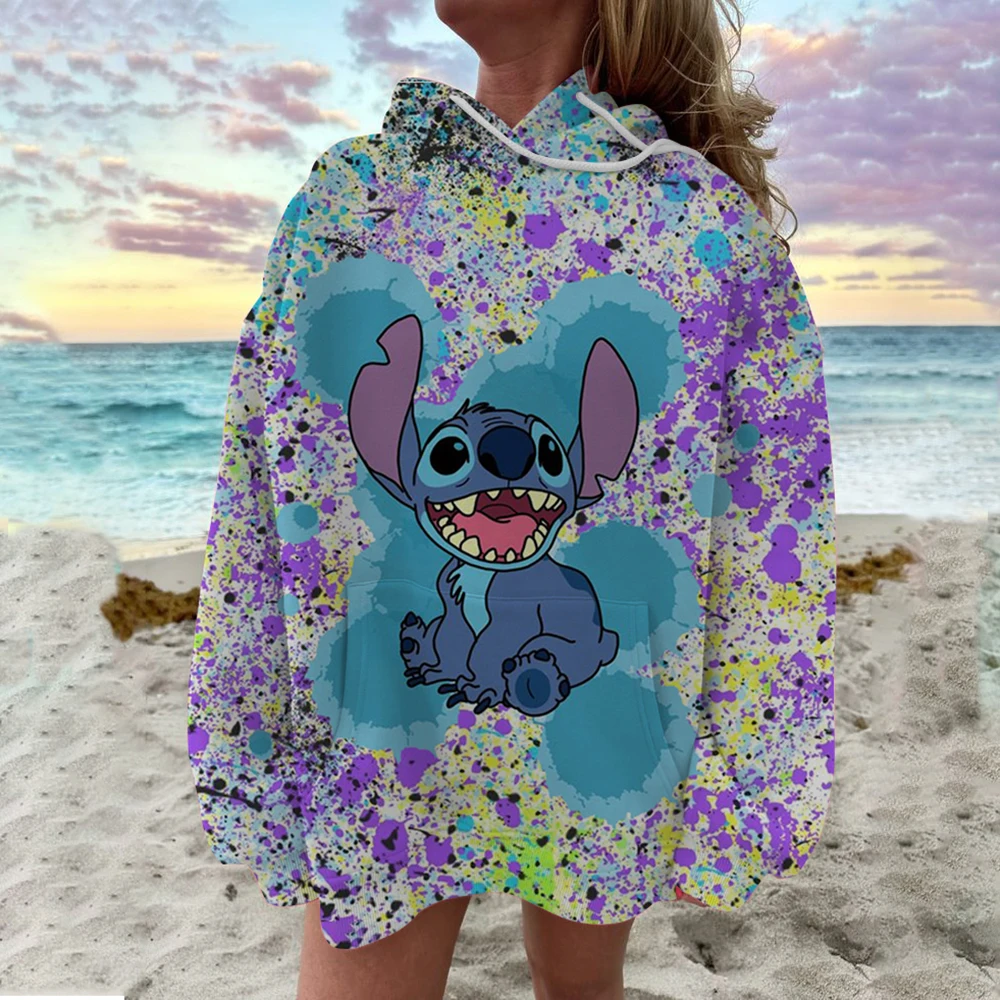 

2024 Disney Hoodie Fashion Stitch Angel Monster Pocket Sweatshirt Pullover Cute hoodies girls Women's Sweatshirt Cartoon Top y2k