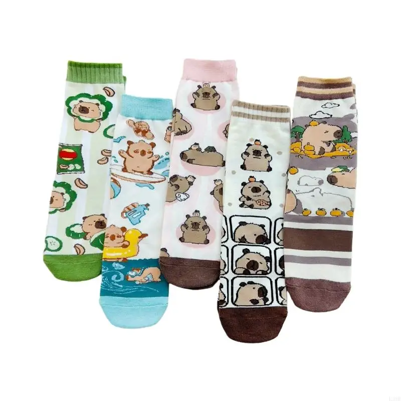 

L38E 5 Pairs Anime Inspired Socks Set Combed Cotton Breathable Wear for Adults