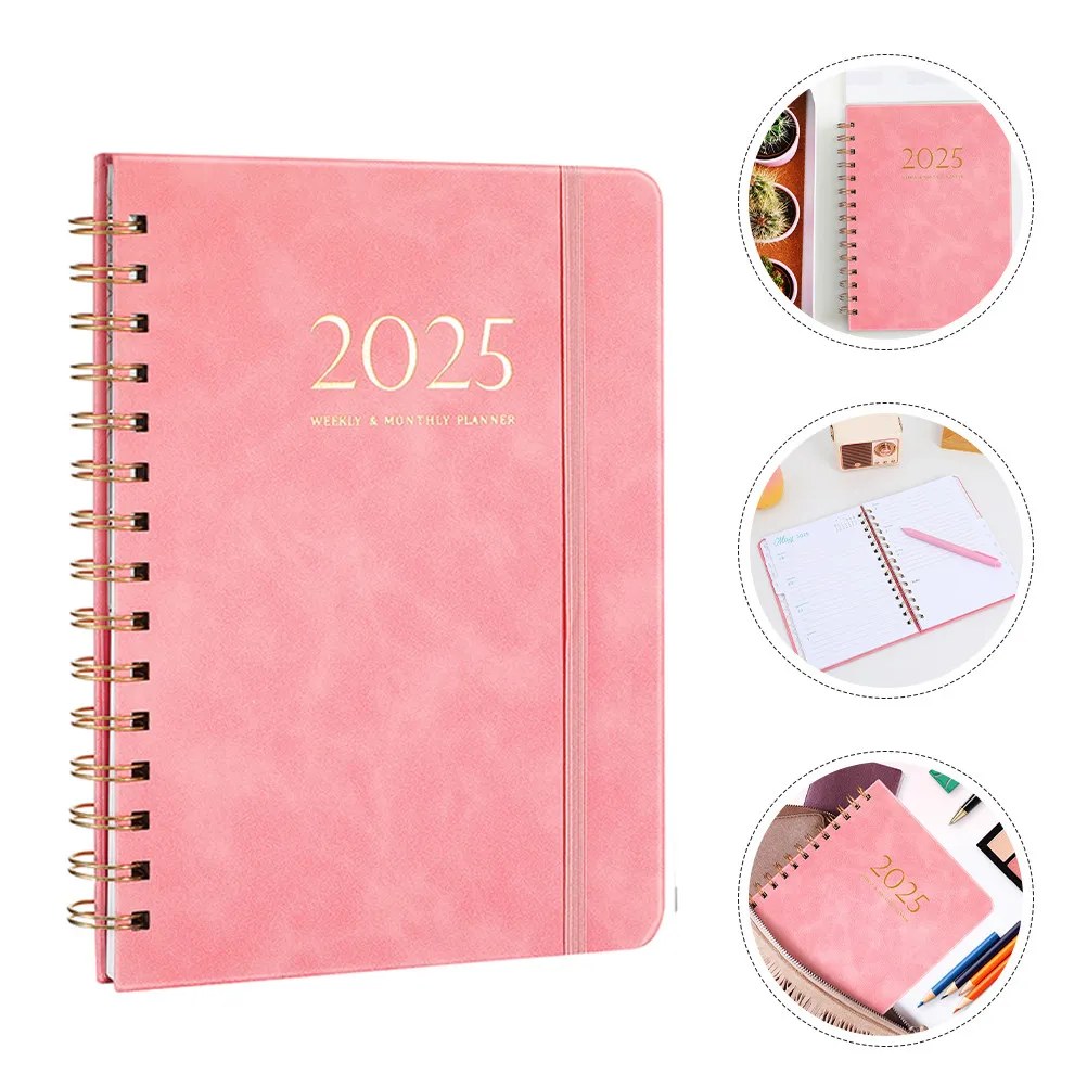 

2Pcs 2025 Planner Notebook with Strap Stylish Paper Writing Notebook Creative Diary Planner Notepad for Study Work Time