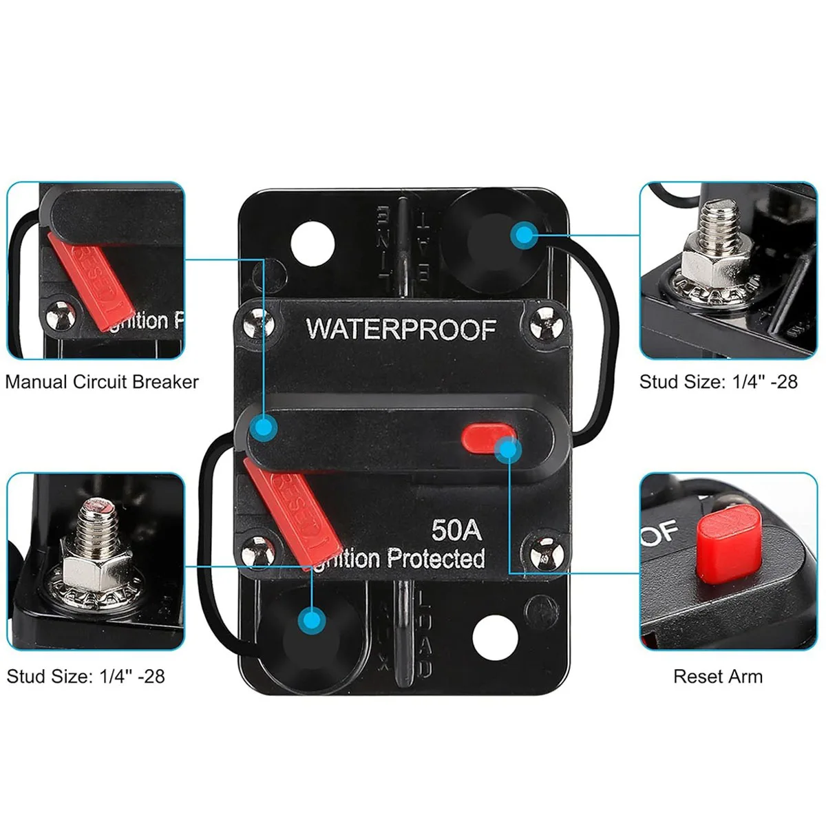 12-24V DC Leistungsschalter Sicherung Reset 50A 80A 100A 150A 200A 250A 300A AMP Wasserdicht Boot Auto Leistungsschalter