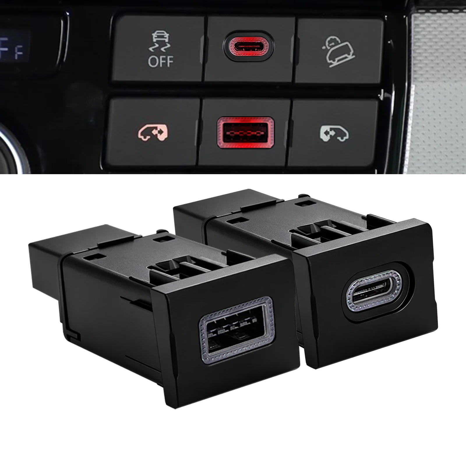 12V/24V USB Type C PD Car Charger Socket Panel Non-Destructive For VW T6 Multivan, Caravelle & Transporter Blank Switch Socket
