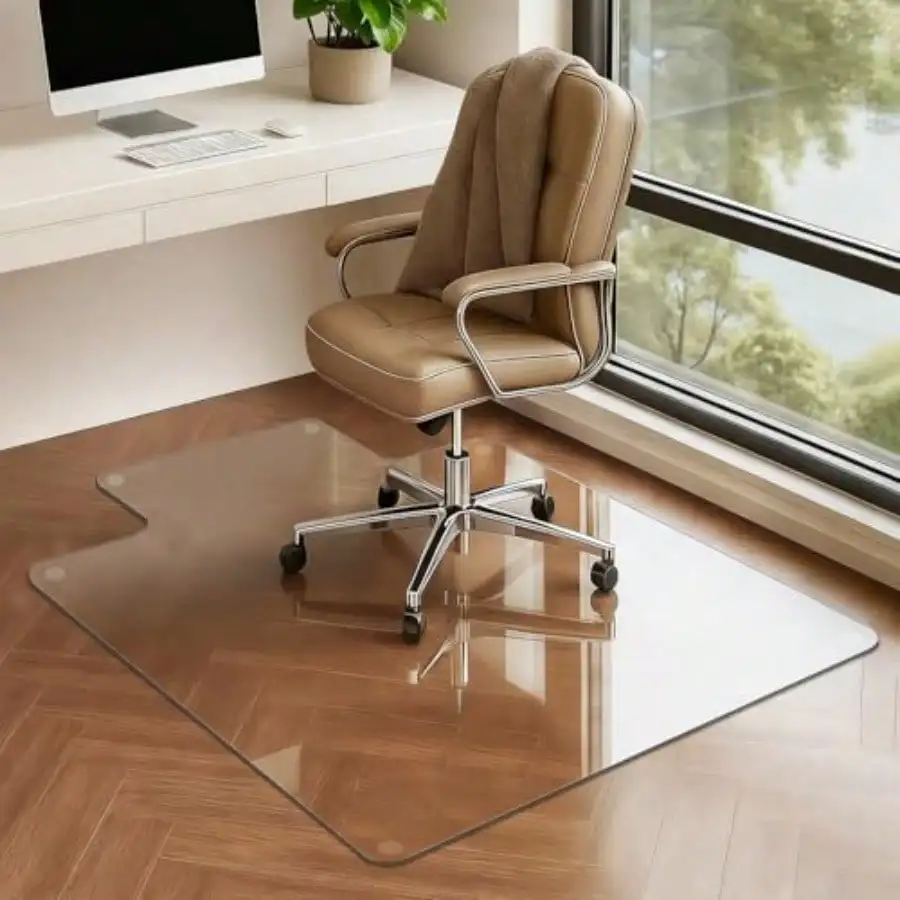 

Glass Chair Mat with Lip 45" x 53" Heavy Duty Floor Protector for High-Pile Carpet and Hardwood 1200LBS Weight Capac
