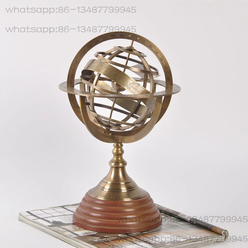 

Индия импортировала латунь чистая медь армистоун глобус настольный орнамент модель реквизит для съемки орнамент ретро