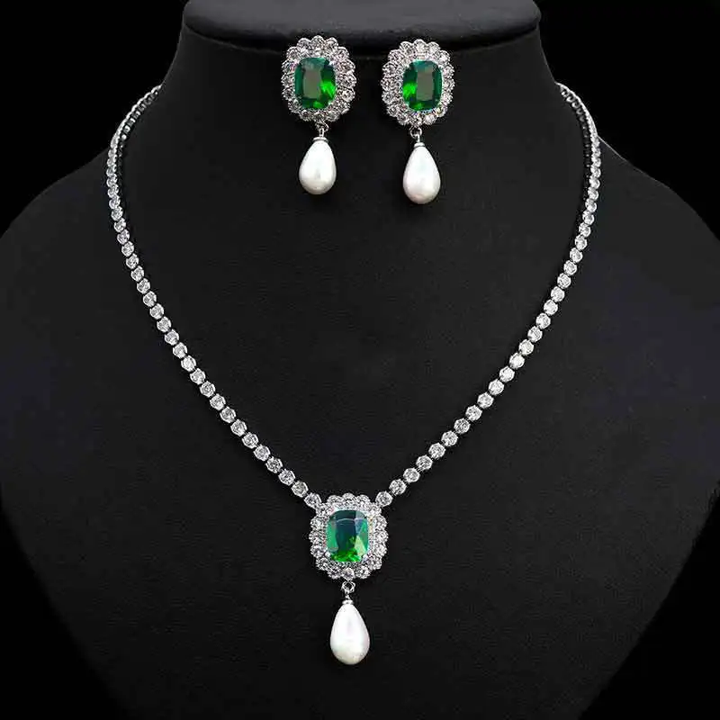 

Циркониевое ожерелье свадебное платье жемчужная капля кулон ювелирные изделия серьги комплект ювелирных изделий