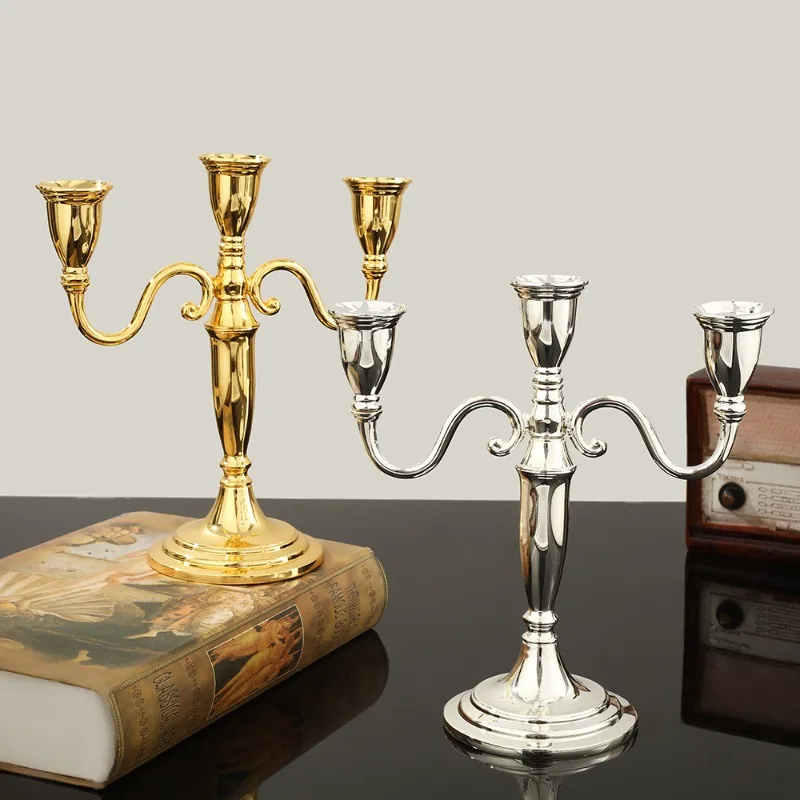 3/5-arm European Alloy Candle Holder Luxury Glossy Dining Romantic Candlelight Decor