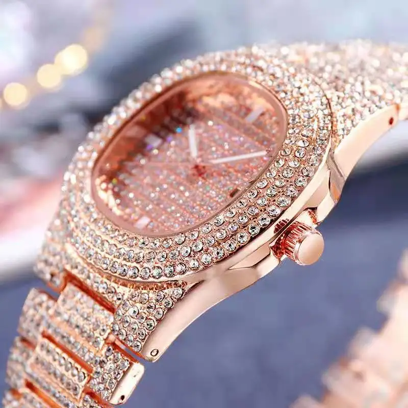 Watches for Women Iced Out Diamond Watch Quartz Rhinestone Cuban Watch Blinged Out Watch Clock Gift Wholesale Relojes De Mujer