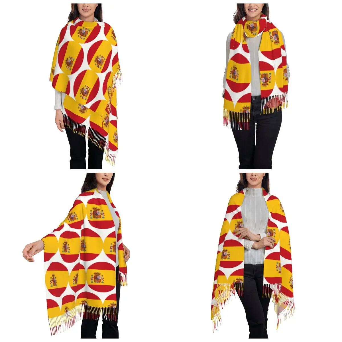 Spain Spanish Flag Round Scarf Tassel Scarves for Women Soft Warm Shawls and Wraps Large Fall Winter Shawl Wrap