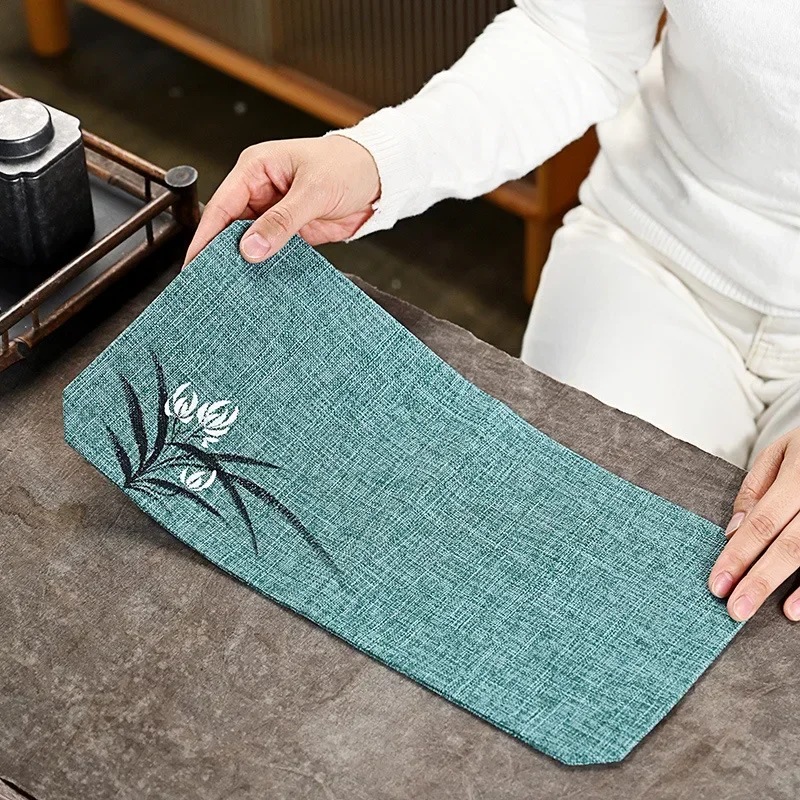 Waterproof Tea Mat Cotton Linen Zen Fabric Chinese Style Japanese Pot Mat Tea Making Heat Proof Mat Tea Towel