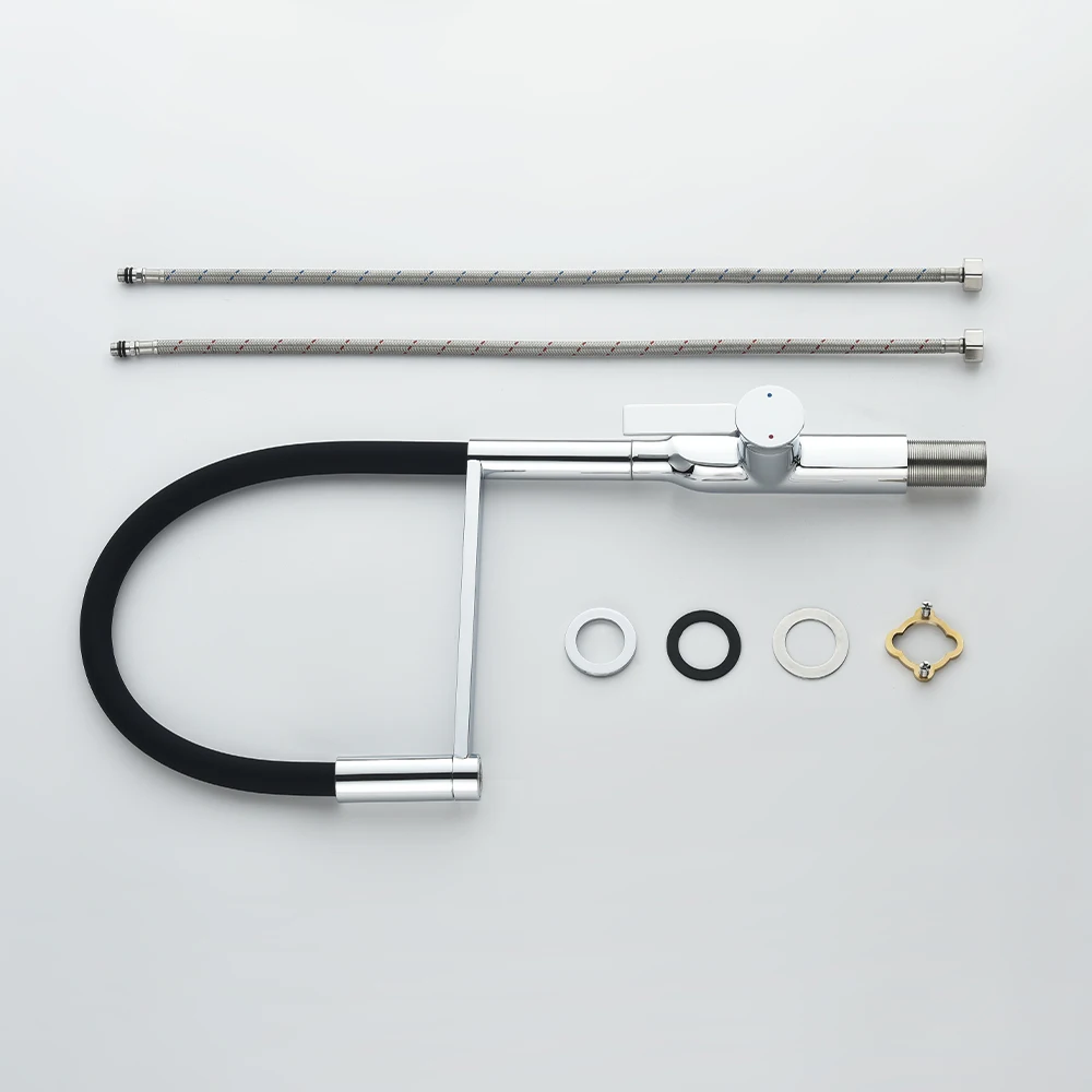 Nouveau robinet de cuisine en or brossé haut de gamme, mélangeur froid et chaud en laiton massif, robinets d'eau de source extractibles, robinets d'évier de cuisine à pulvérisation pivotante robinets cuisine