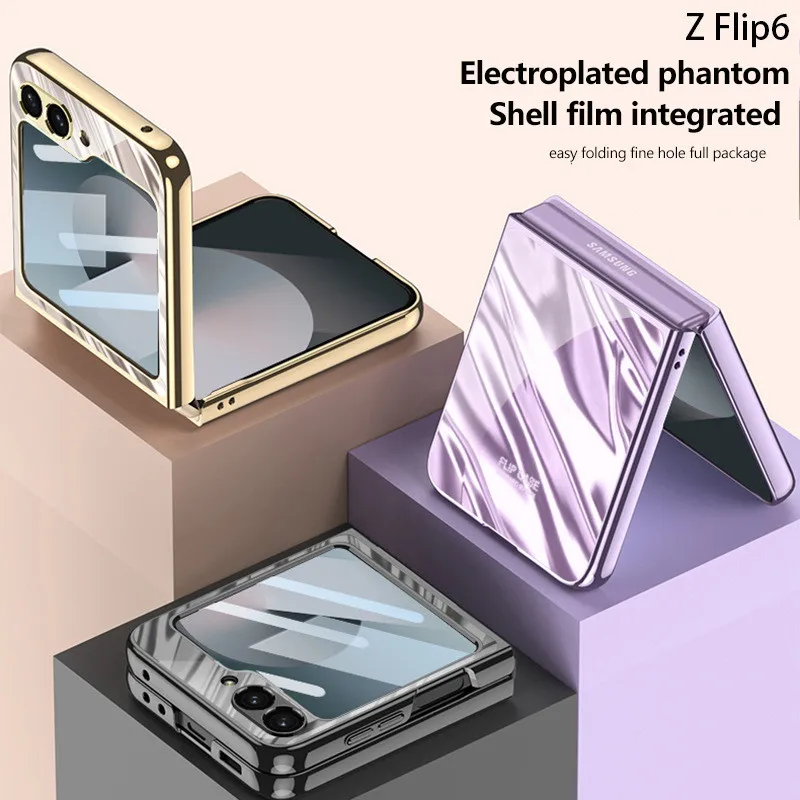 Electroplated Phantom Phone Case For Samsung Z Flip 6 5G Z Flip6 Shell Film Integrated With Tempered Film Drop-proof Cover