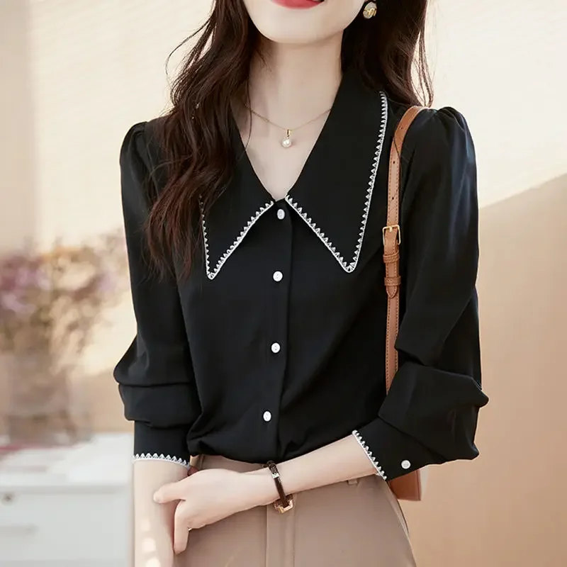 Thin Style Loose Button Up Women's Shirt And Blouse Simple Cheap Stylish Clothing Sales Economic Female Tops With Premium