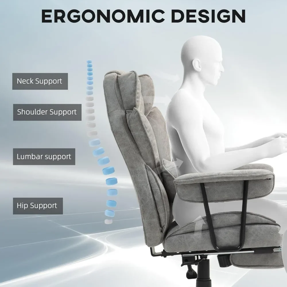 Massage Executive bureaustoel met 6 vibratiepunten, 400LBS verwarmde grote en hoge bureaustoelen met voetsteun, stoel