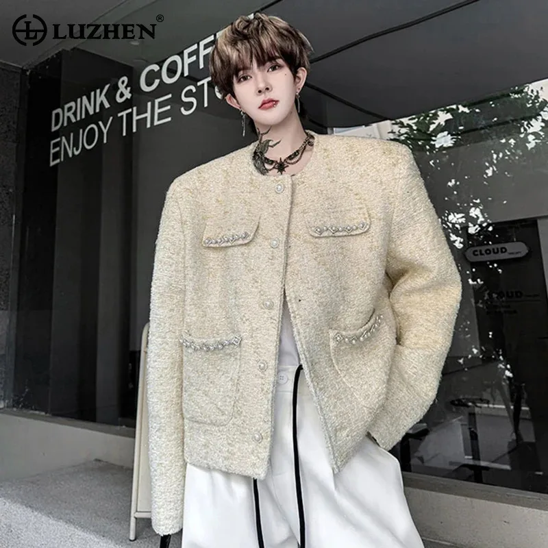 LUZHEN Sequin Patchwork Pockets Decorate Loose Shoulder Pad Blazer Coat Men's 2025 New High Quality Fashion Casual Jacket JY3593