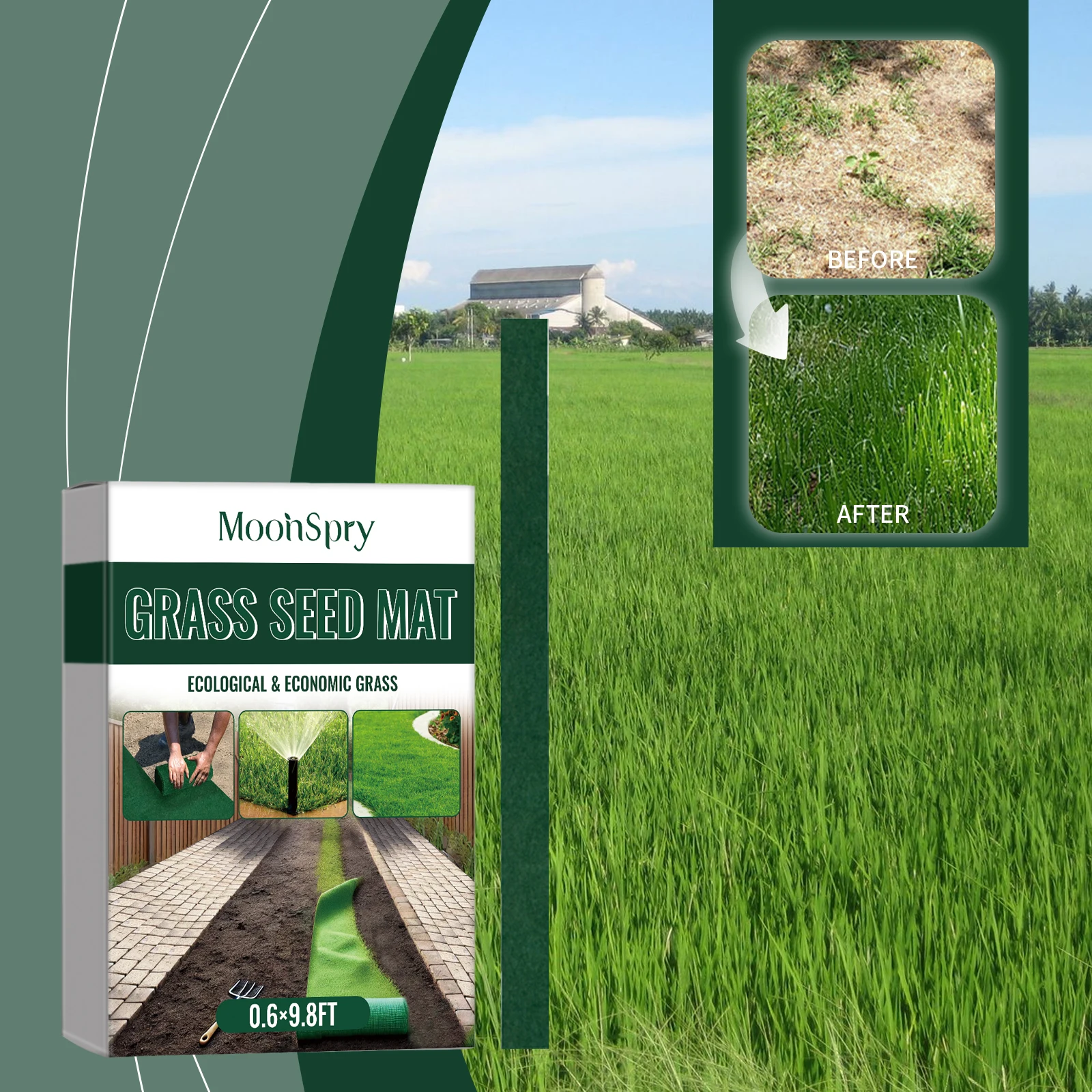 Biodegradable Grass Seed Mat, Ecological Lawn Seed Blanket, Green Turf Planting Carpet for Garden Yard Landscape Optimization, Soil Fixing Erosion Control Mat