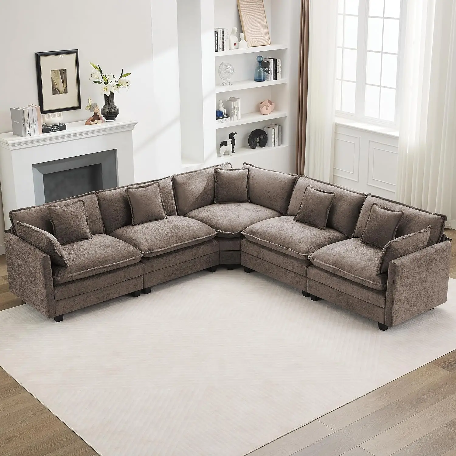 113'' V Shaped Cloud Sectional Sofa, Oversized Deep Seat Couches for Living Room, Chenille Comfy Upholstered, Customized