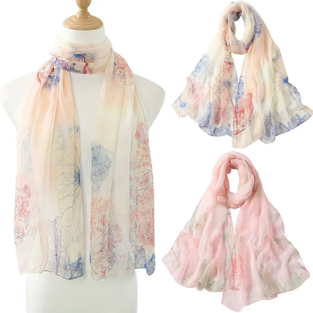 Moda lenço de seda bordado respirável suave longo envolve seda resistente ao sol bandana para mulher