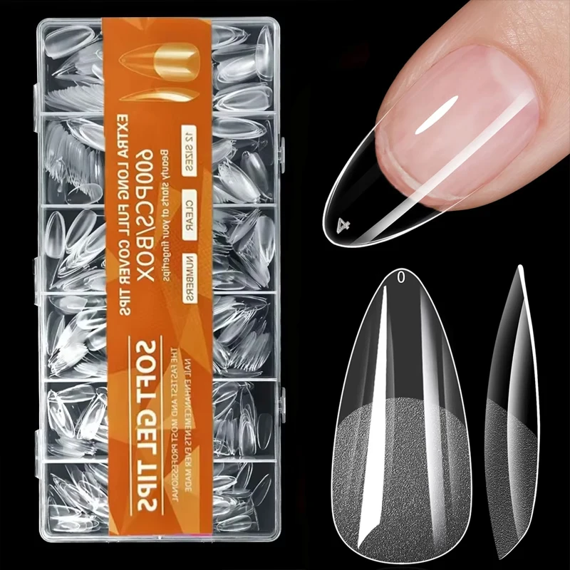 600Pcs Short Almond Nail Tips Soft Gel Nail Tips Full Cover False Nail Tips For Acrylic Nails Manicure Salon Home Press On Nails