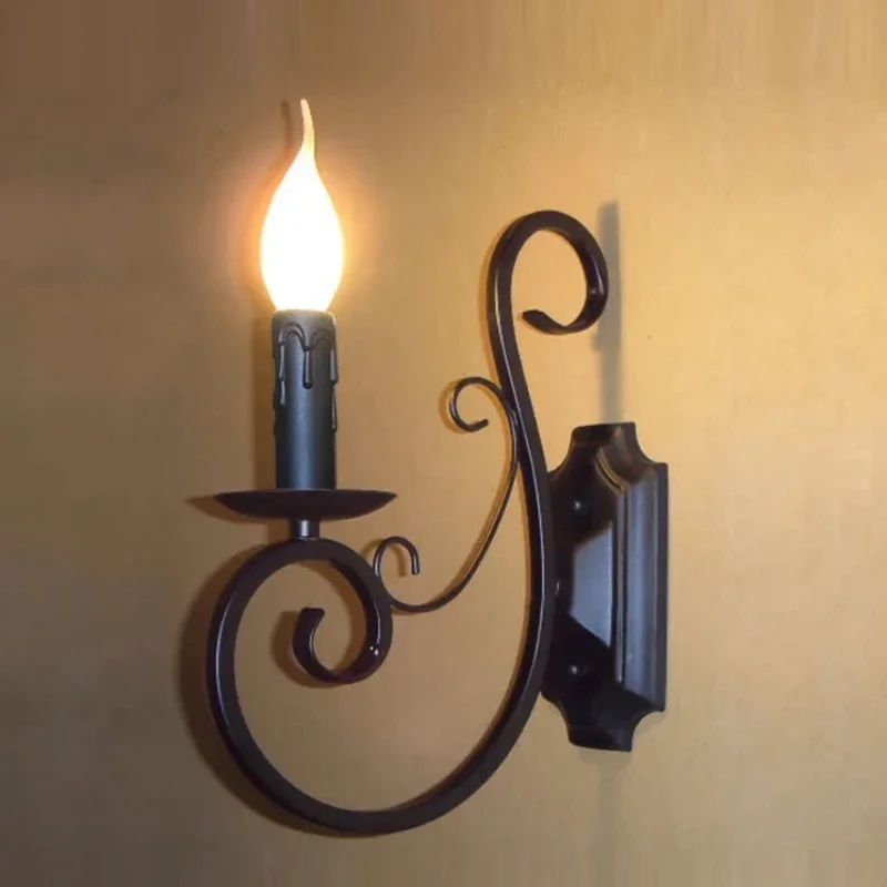 

American Candle Wall Lamp, European Retro Wrought Iron Living Room Background Wall, Bedroom Bedside Lamp, Staircase Wall Lamp